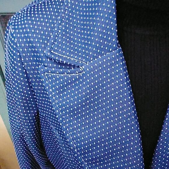 Vintage 70s Jantzen Blue White Polka Dot Blazer - Picture 4 of 6